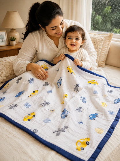4 Layer Muslin Blanket - Car Print