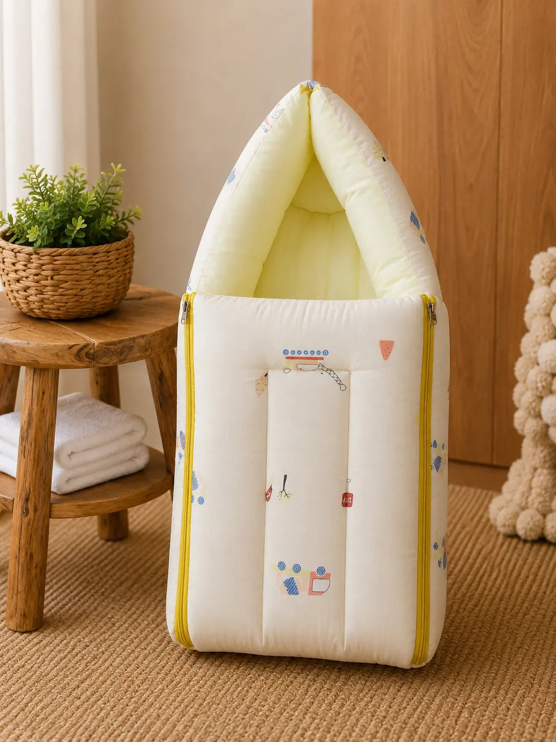 Baby Sleeping Bag & Carry Nest |  0–6 Months | Yellow Car