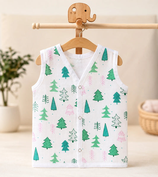 Muslin Button Jabla  - Tree Print