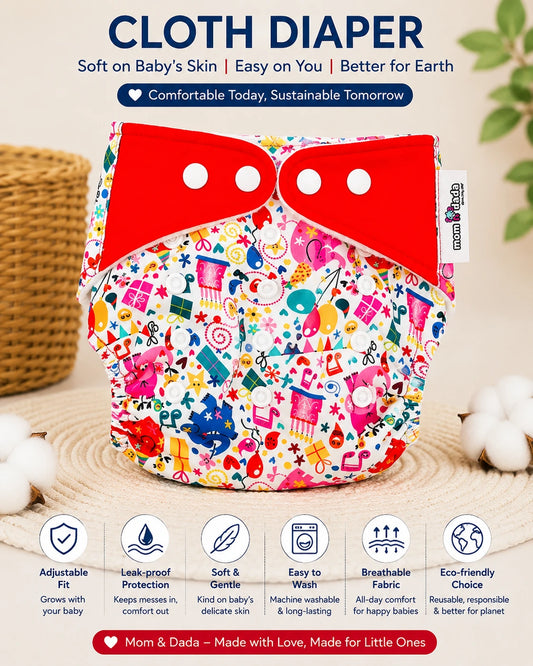 Reusable Cloth Diaper with free Insert Pad- Birthday Bash Print