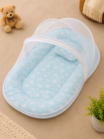 Muslin Baby Net Bed with Mosquito Net | Cloud print (Upto Above 1 year)