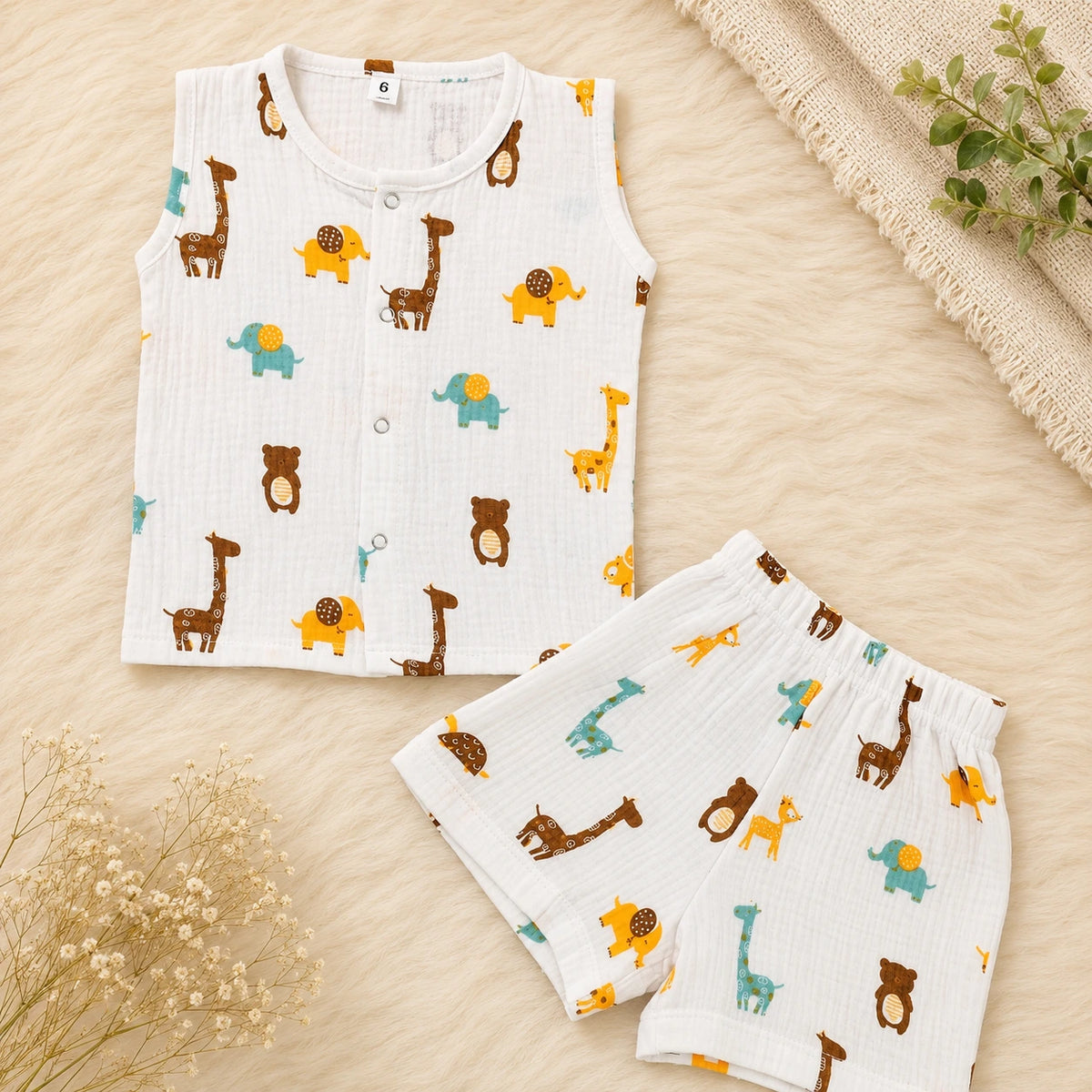 Muslin Sleeveless Colour Co-ord Set - Zoo Print