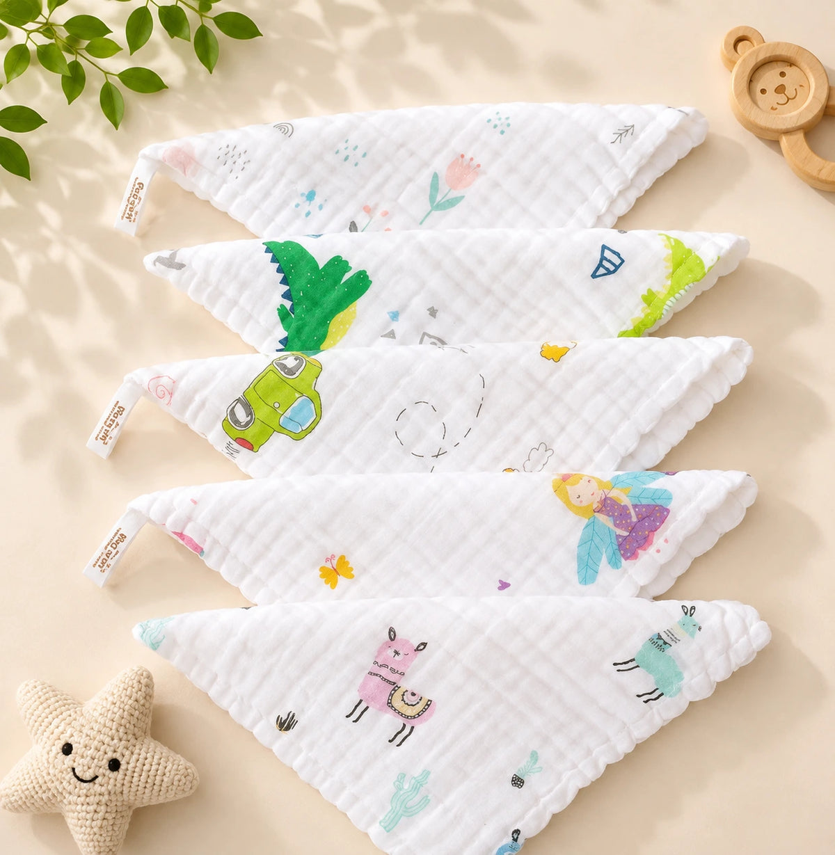 🌿 Premium Crinkled Muslin Face Wipes (25×25 cm) - Pack of 5 (Assorted)