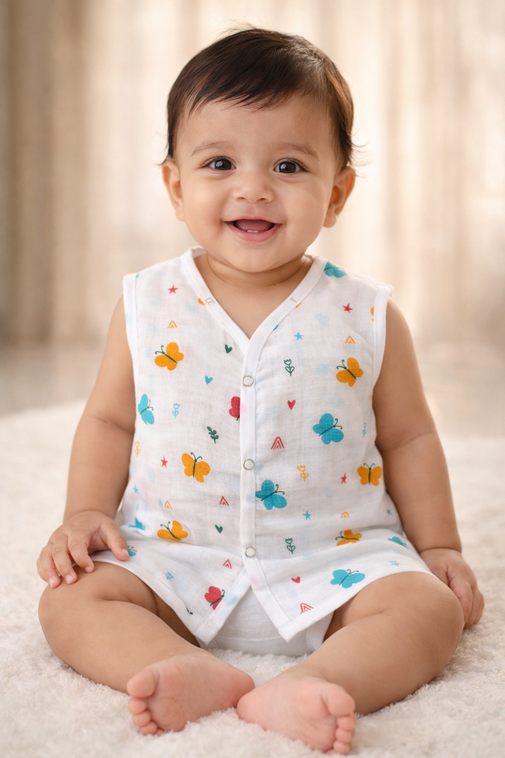 Muslin Button Jabla- Butterfly Print