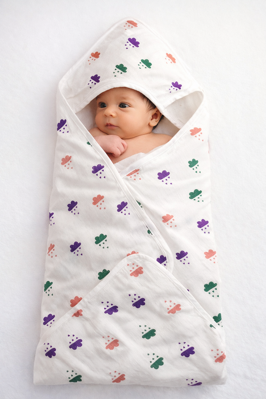 Double Layer Muslin Hooded Towel - Cloud Print