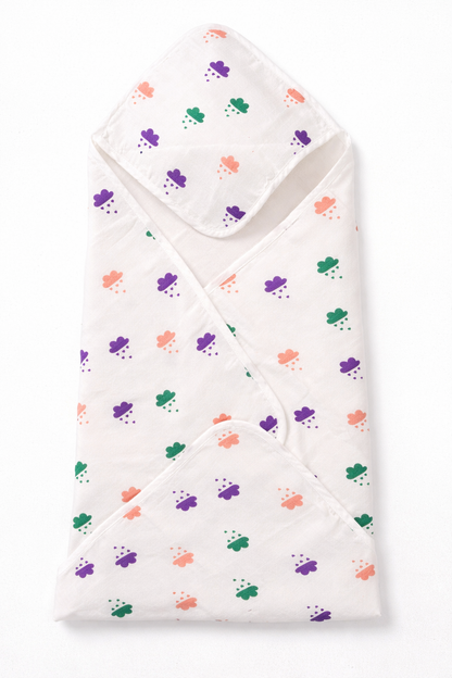 Double Layer Muslin Hooded Towel - Cloud Print