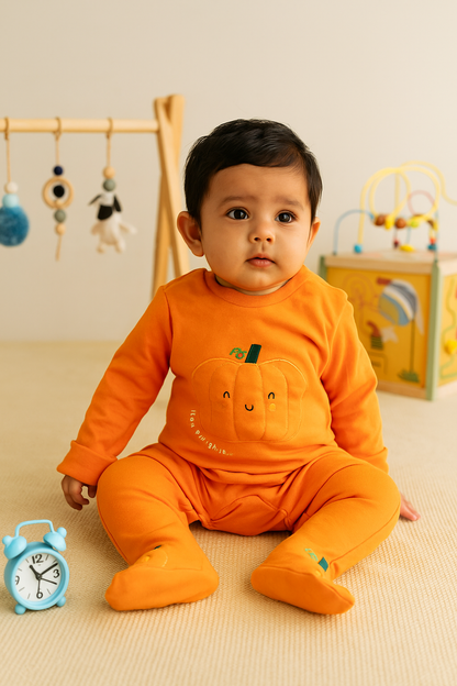 Soft Knitted organic cotton jumpsuit - Pumpkin