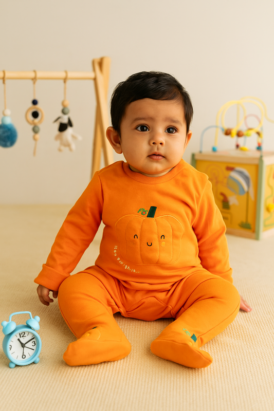 Soft Knitted organic cotton jumpsuit - Pumpkin