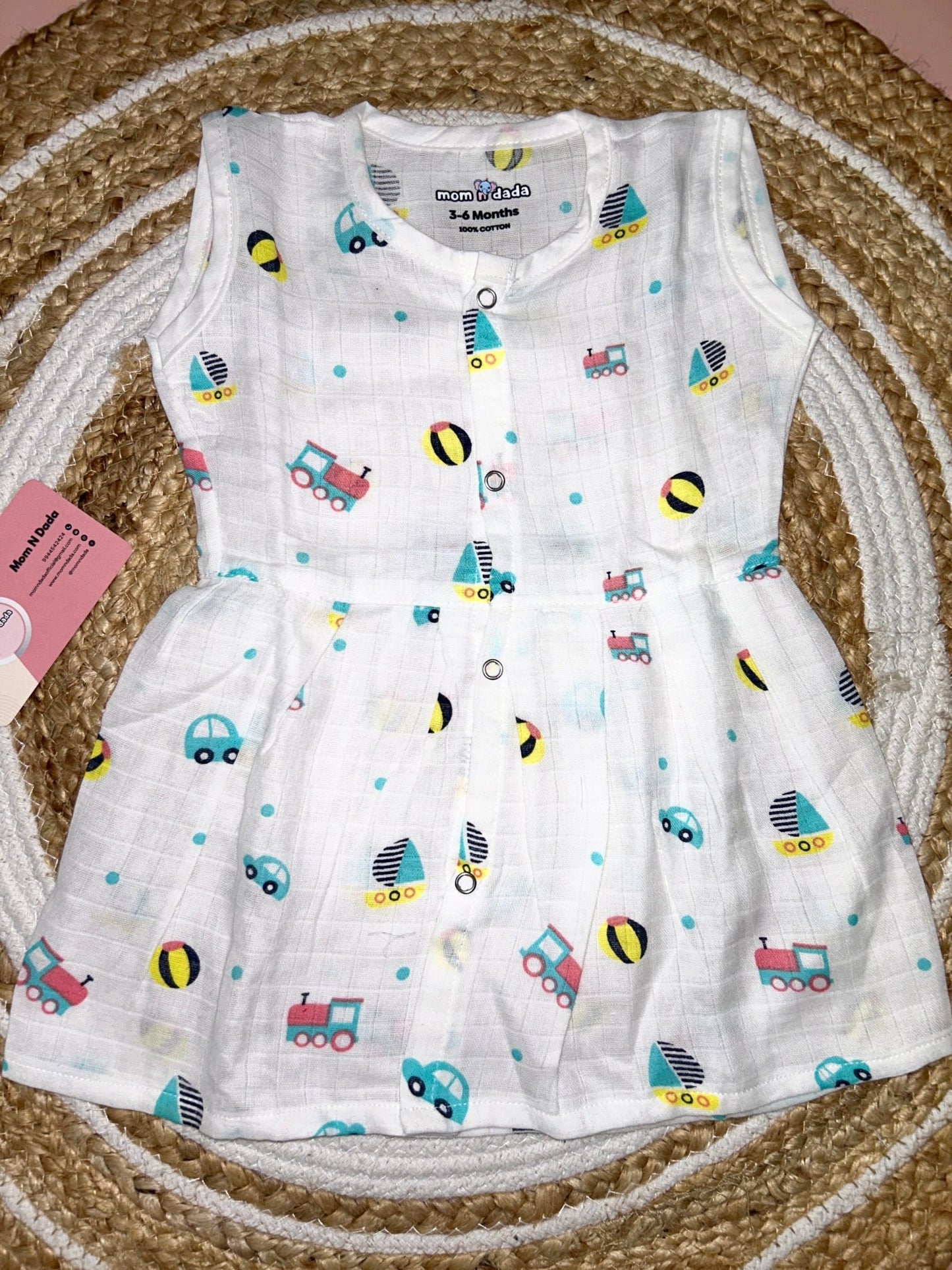 Front Open Muslin Frock - Ball Design - momndada