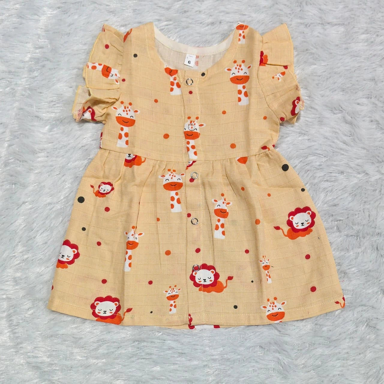 Muslin Cotton Baby Dress with Frill Sleeves |  Giraffy