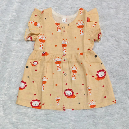 Muslin Cotton Baby Dress with Frill Sleeves |  Giraffy