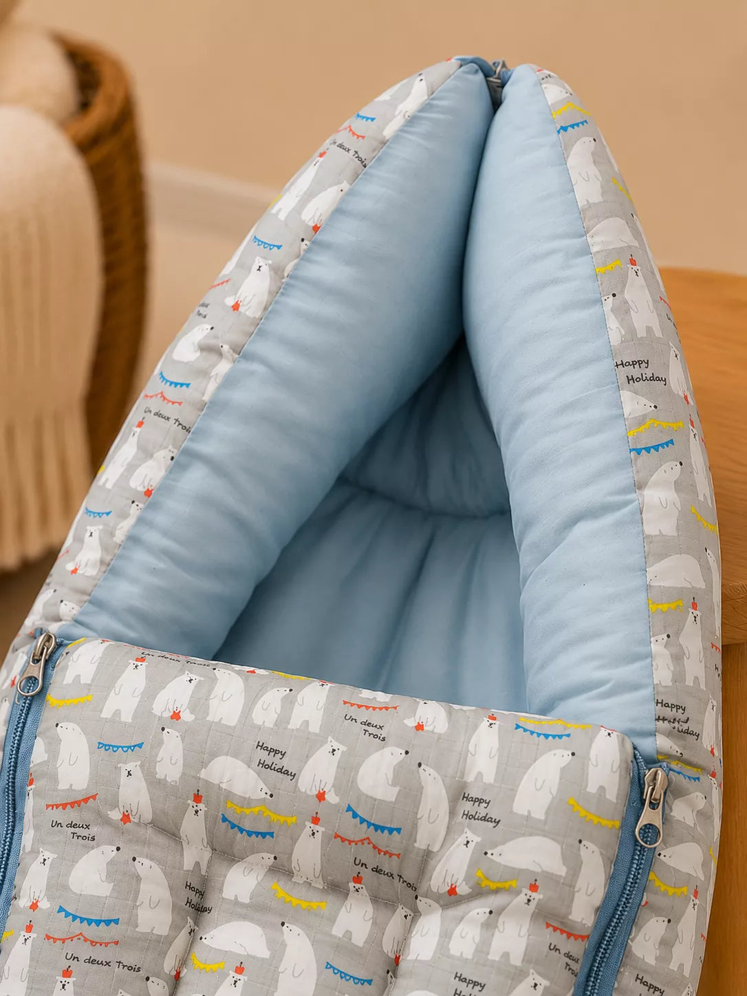 Baby Sleeping Bag & Carry Nest |  Grey Polar Bear