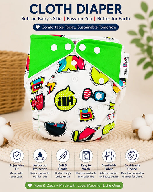 Reusable Cloth Diaper with Free Insert Pad- Glass Print