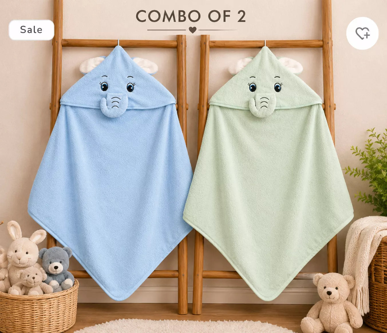 Baby Hooded Towel – Cute Elephant Pack of 2 (Assorted)