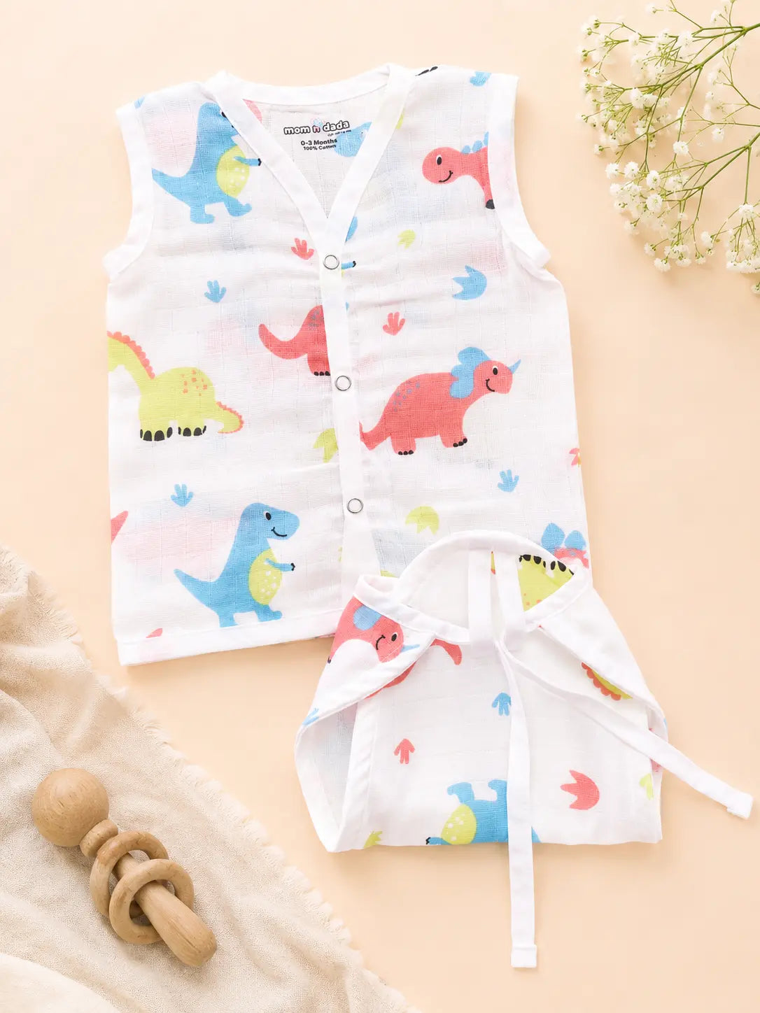 Premium Muslin Jabla Matching Set Dino - (0-3 Months)