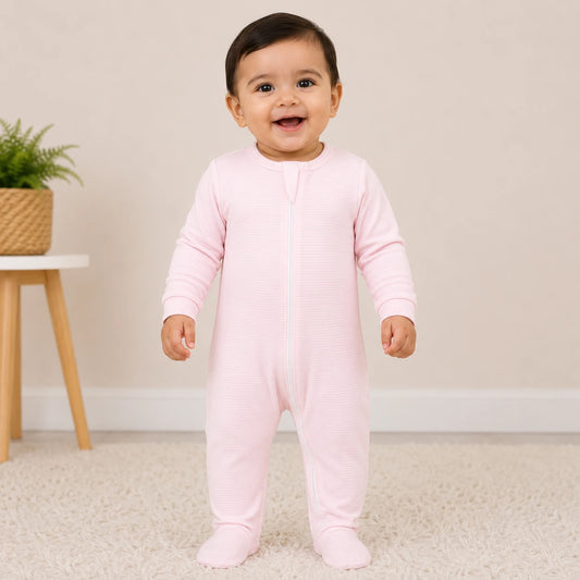 Soft Knitted organic cotton Jumpsuit - Pink Stripe