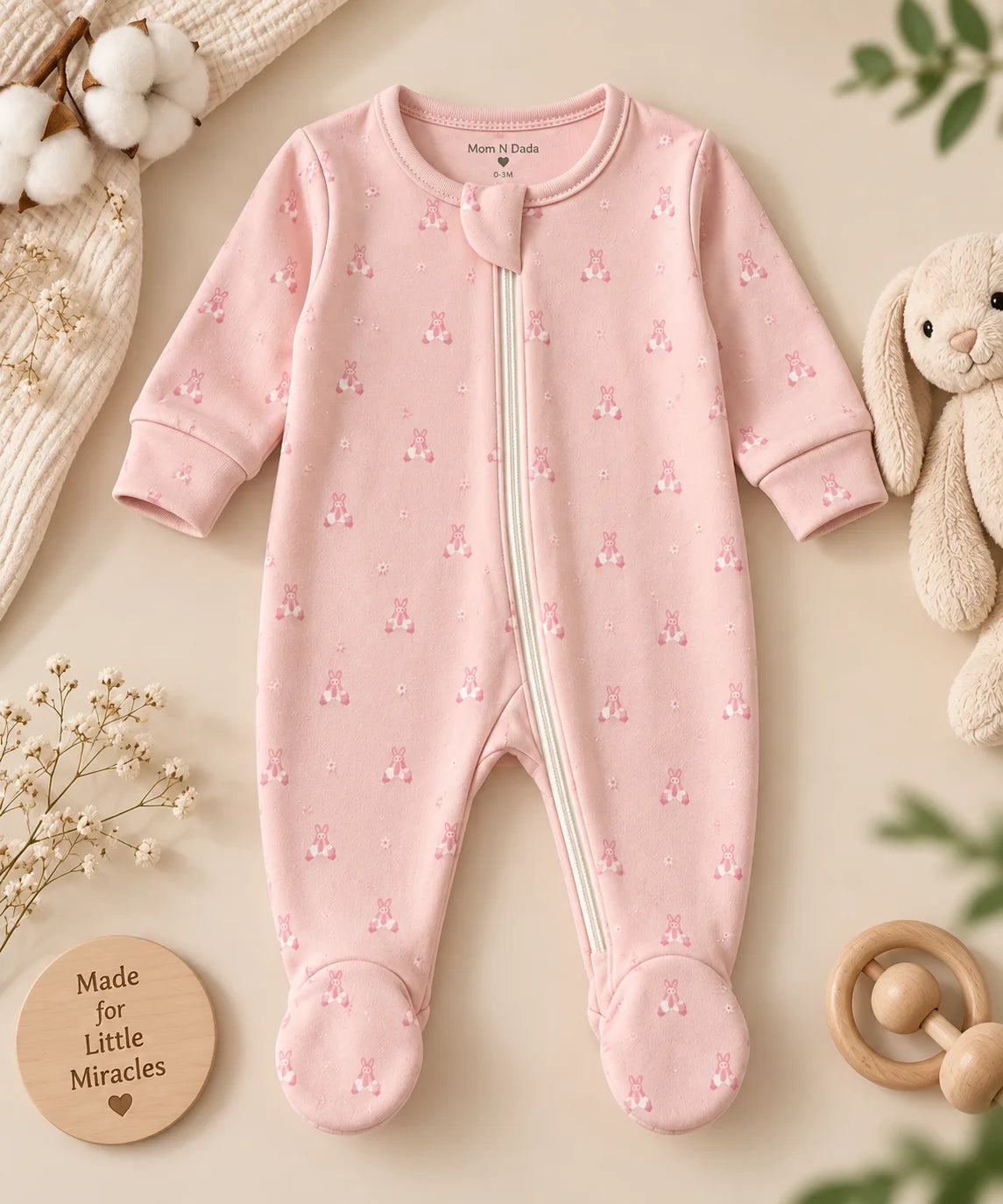 Soft Knitted organic cotton Jumpsuit - Pink Bunny