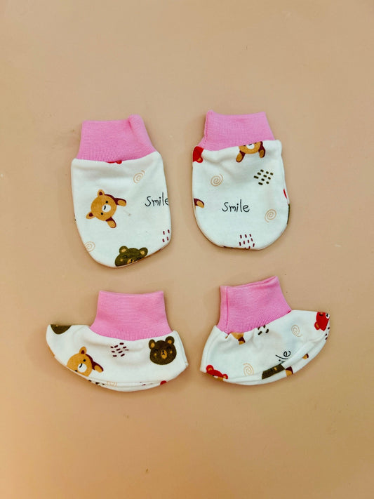 🧸 Mitten & Booties Set NB & 0 - 3 Month - Teddy Print - momndada