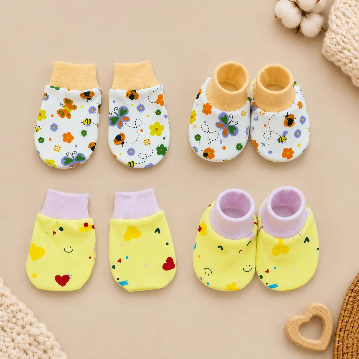 Mitten & Booties Set NB & 0-3 Month - Pack of 2(Assorted)