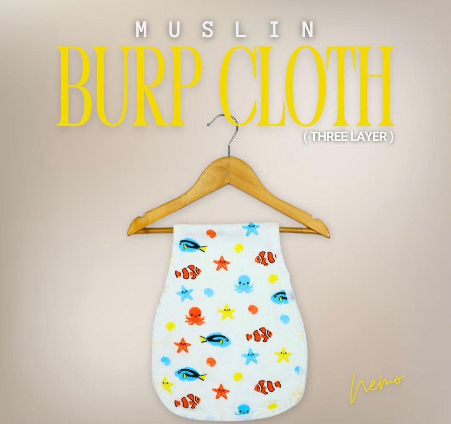 Muslin 2 Layer Burp Cloth - Fish Design - momndada