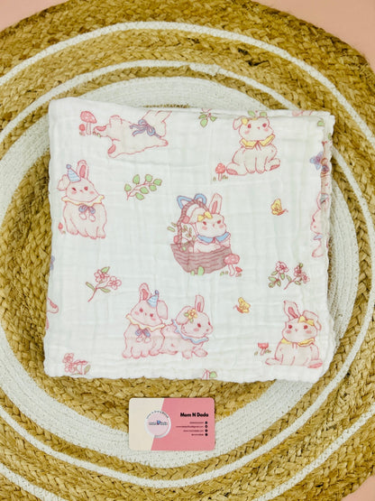 Muslin 6 Layer Crinkled Bathtowel - Basket Rabbit - momndada
