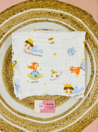 Muslin 6 Layer Crinkled Bathtowel - Little Prince Print - momndada