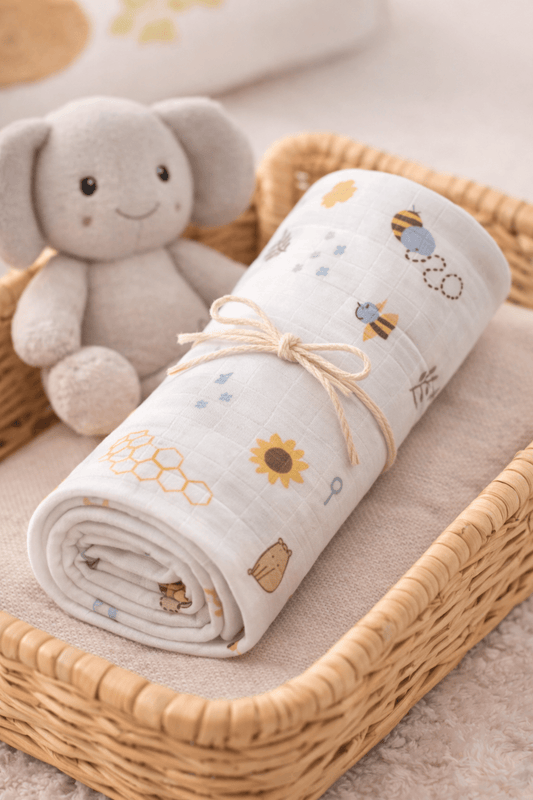 Muslin Bathtowel - Bee House print - momndada