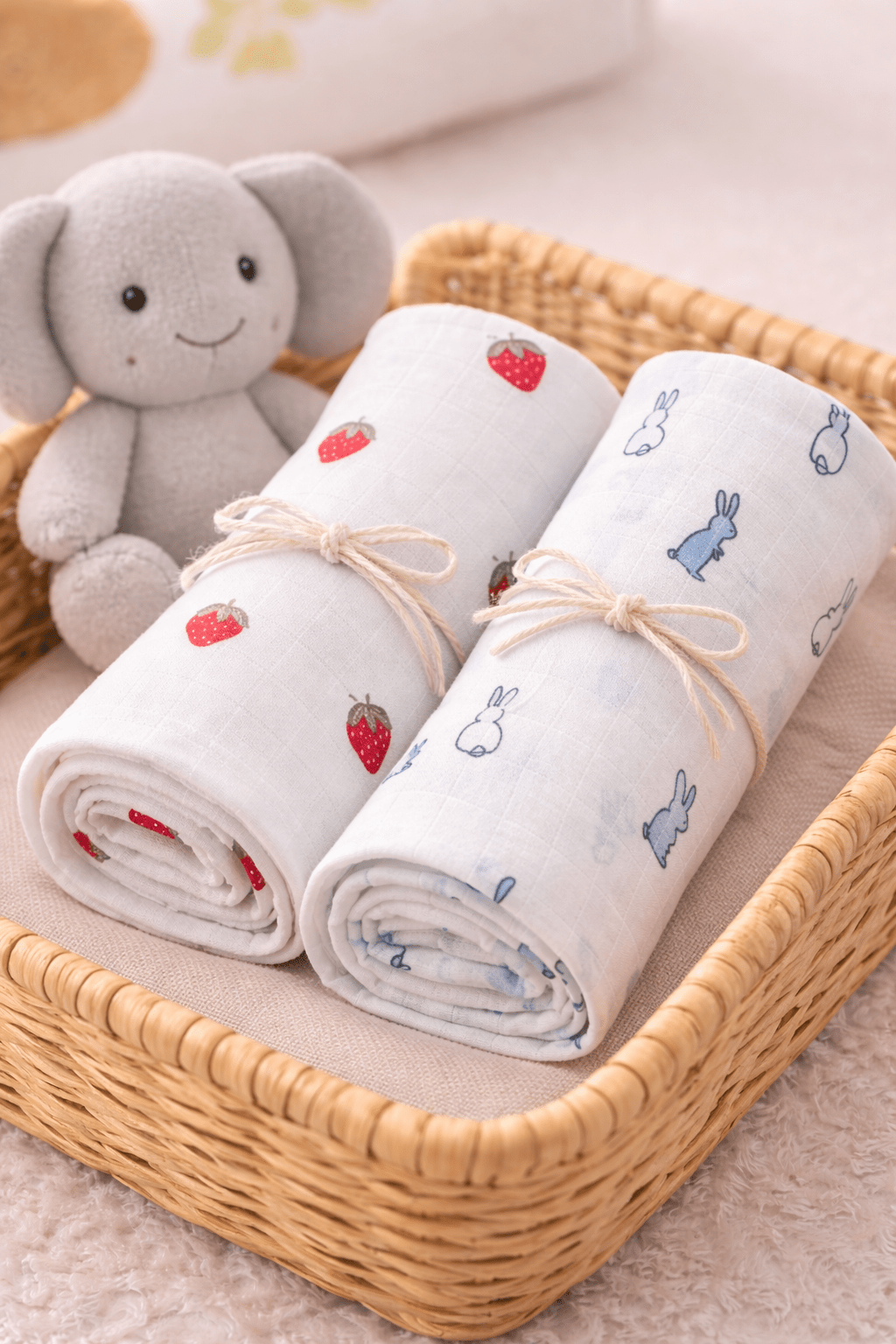 Muslin Bathtowel - Pack of 2 (Strawberry, Rabbit) - momndada