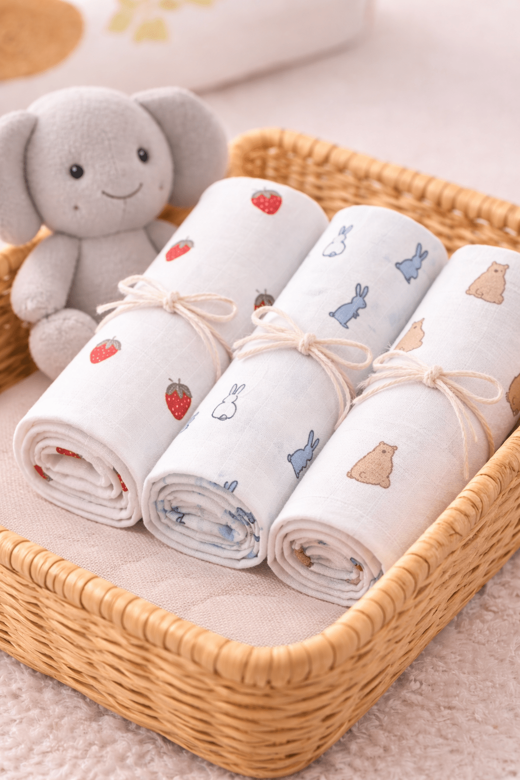 Muslin Bathtowel - Pack of 3 ( Strawberry, Rabbit, Bear) - momndada