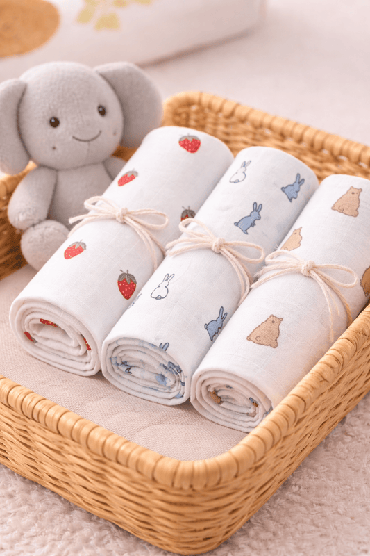 Muslin Bathtowel - Pack of 3 ( Strawberry, Rabbit, Bear) - momndada