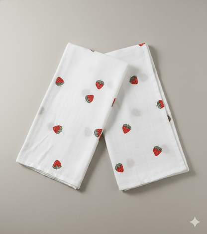 Muslin Bathtowel - Strawberry Print - momndada