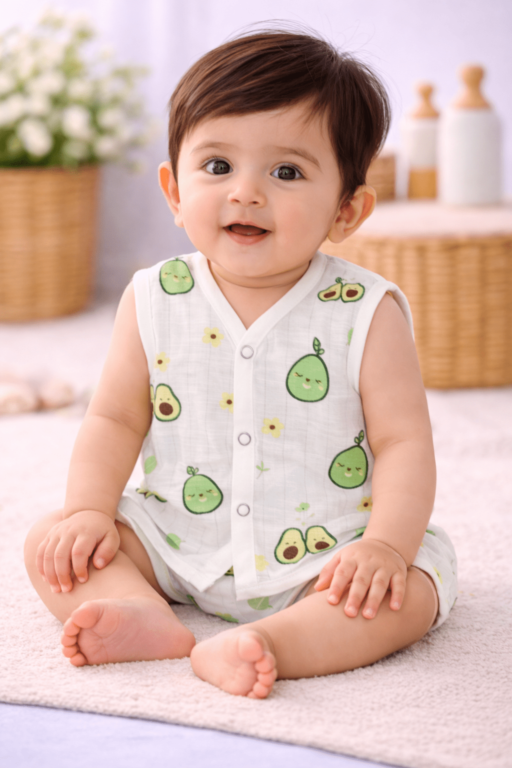 Muslin Button Jabla - Avocado print - momndada