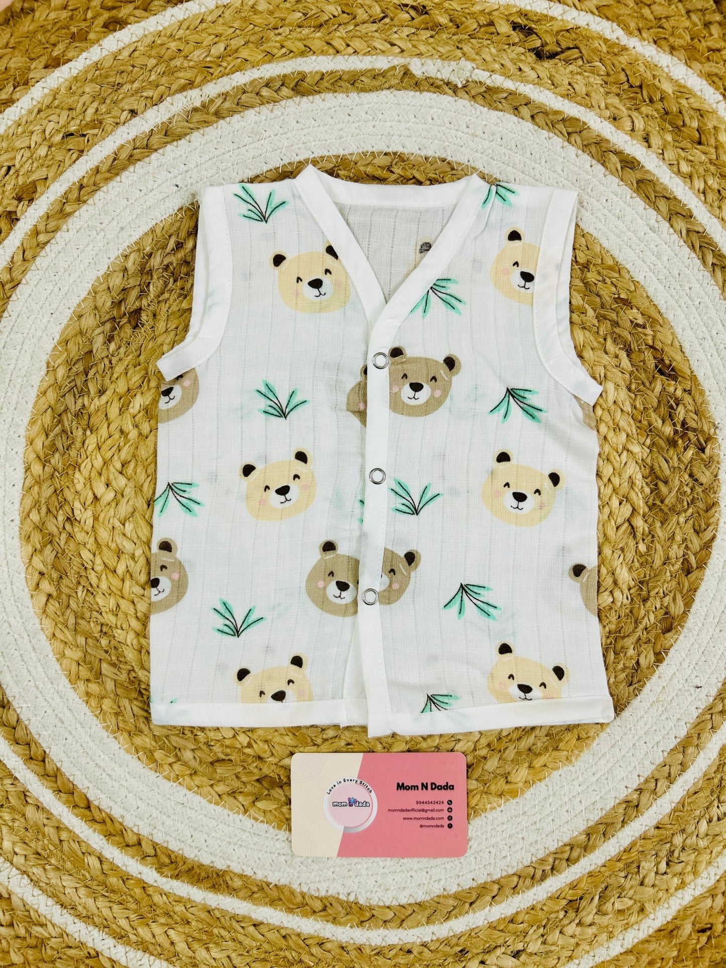 Muslin Button Jabla - Bear print - momndada