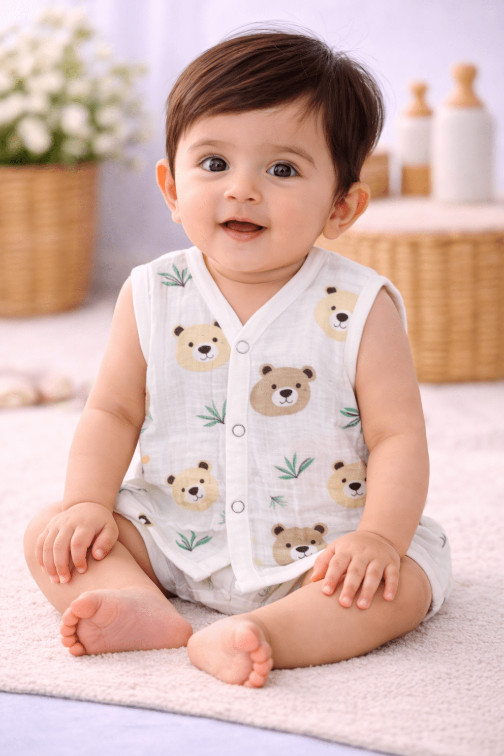 Muslin Button Jabla - Bear print - momndada