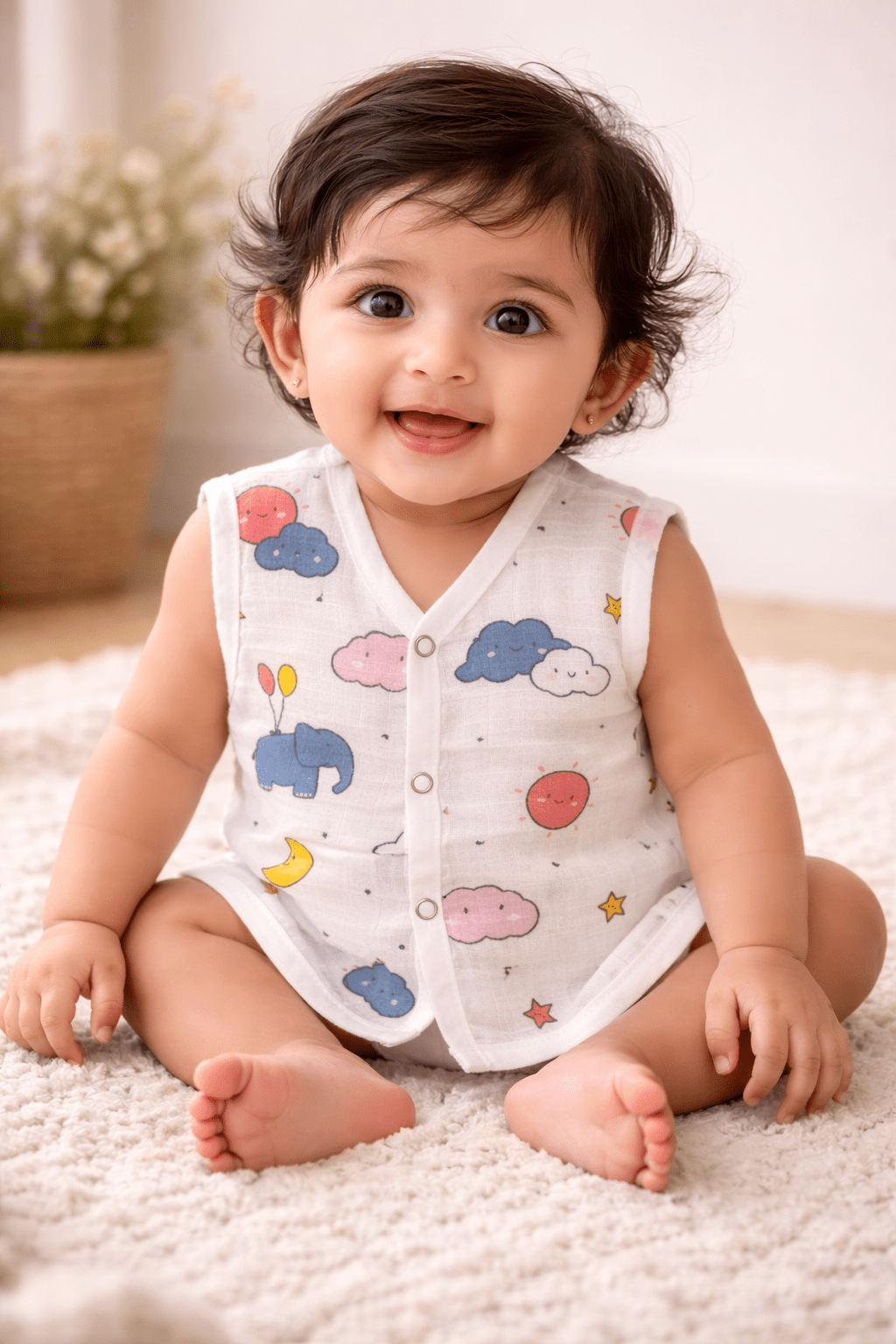 Muslin Button Jabla - Elephant print - momndada