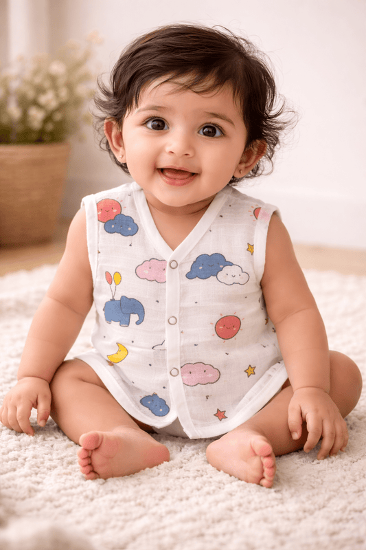 Muslin Button Jabla - Elephant print - momndada