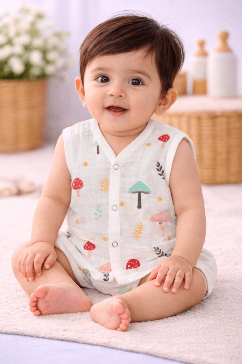 Muslin Button Jabla - Mushroom print - momndada
