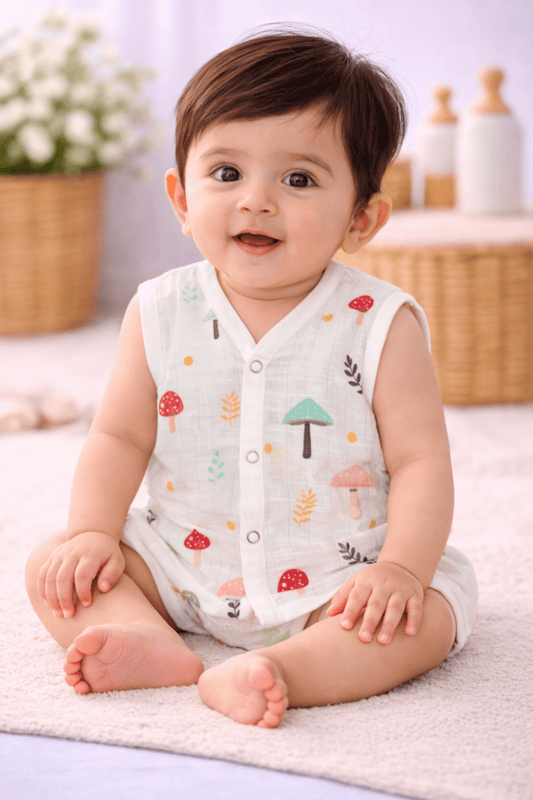 Muslin Button Jabla - Mushroom print - momndada