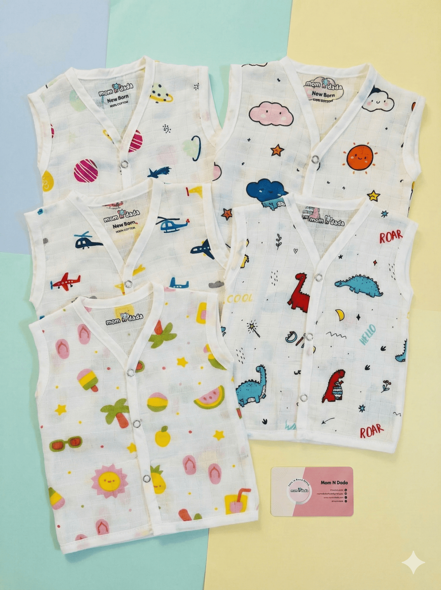 Muslin Button Jabla - Pack of 5 Combo (Assorted) - momndada