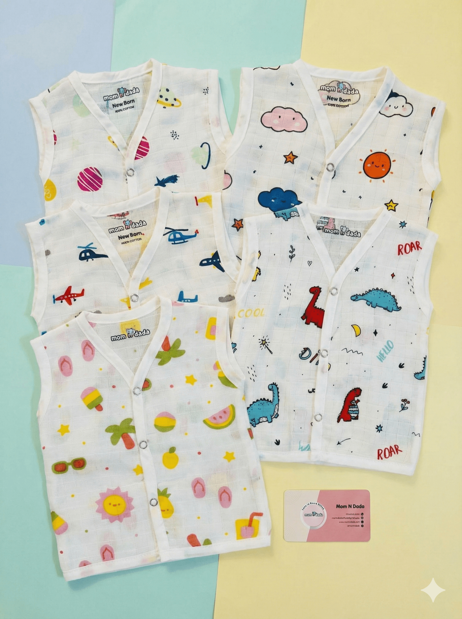 Muslin Button Jabla - Pack of 5 Combo (Assorted) - momndada