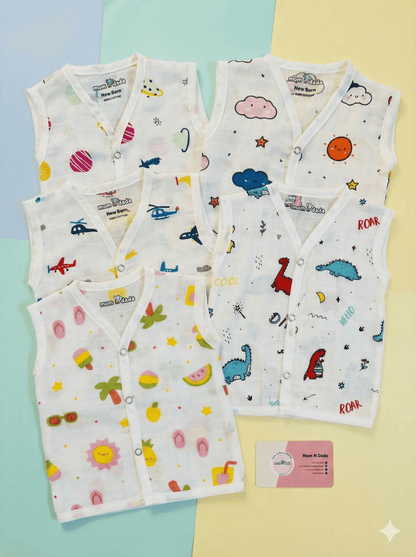 Muslin Button Jabla - Pack of 5 Combo (Assorted) - momndada