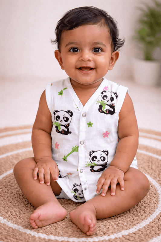 Muslin Button Jabla - Panda Print - momndada