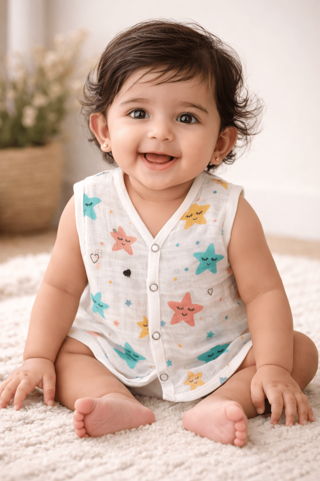 Muslin Button Jabla - Star print - momndada
