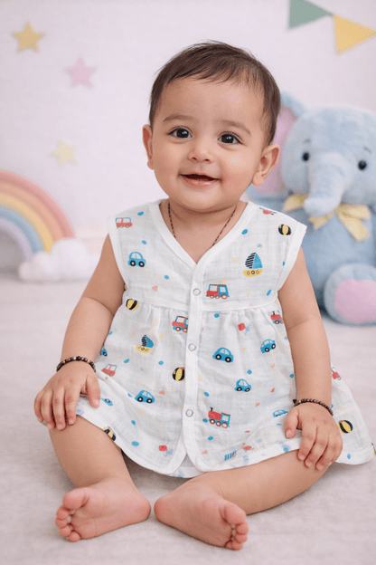 Muslin Chest Cut Frock - Ball Print - momndada