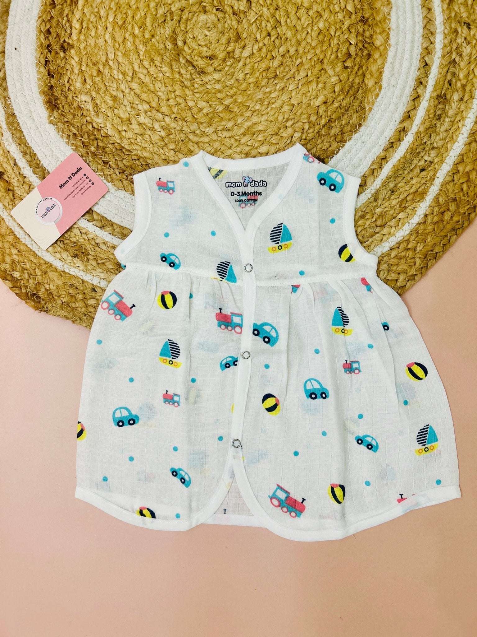 Muslin Chest Cut Frock - Ball Print - momndada