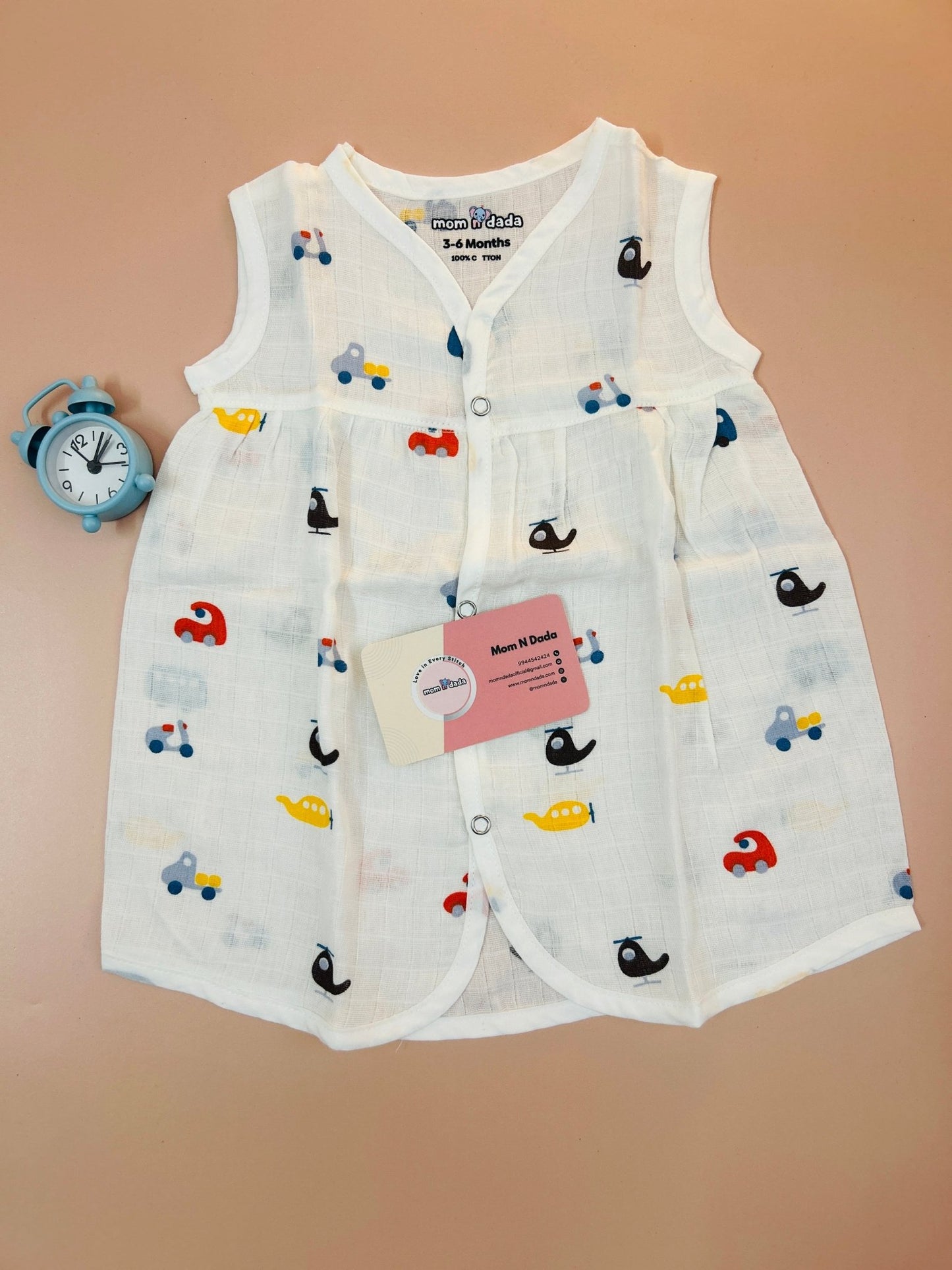 Muslin Chest Cut Frock - Helicopter Print - momndada