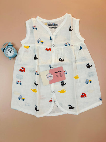Muslin Chest Cut Frock - Helicopter Print - momndada