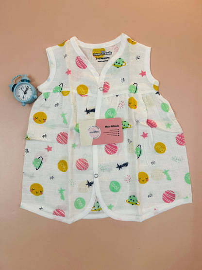 Muslin Chest Cut Frock - Planet Print - momndada