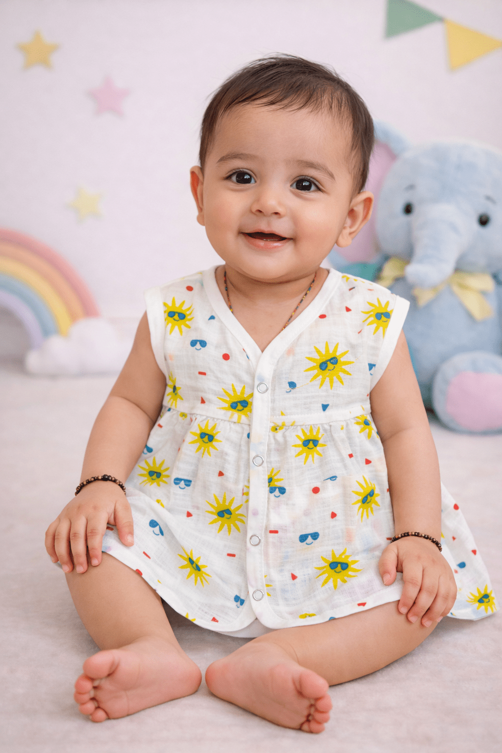 Muslin Chest Cut Frock - Sun Print - momndada