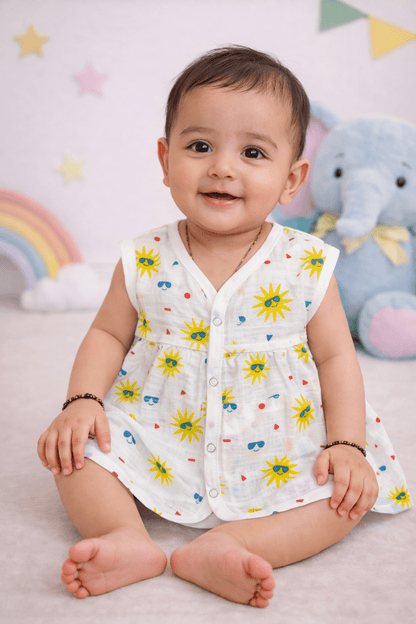 Muslin Chest Cut Frock - Sun Print - momndada
